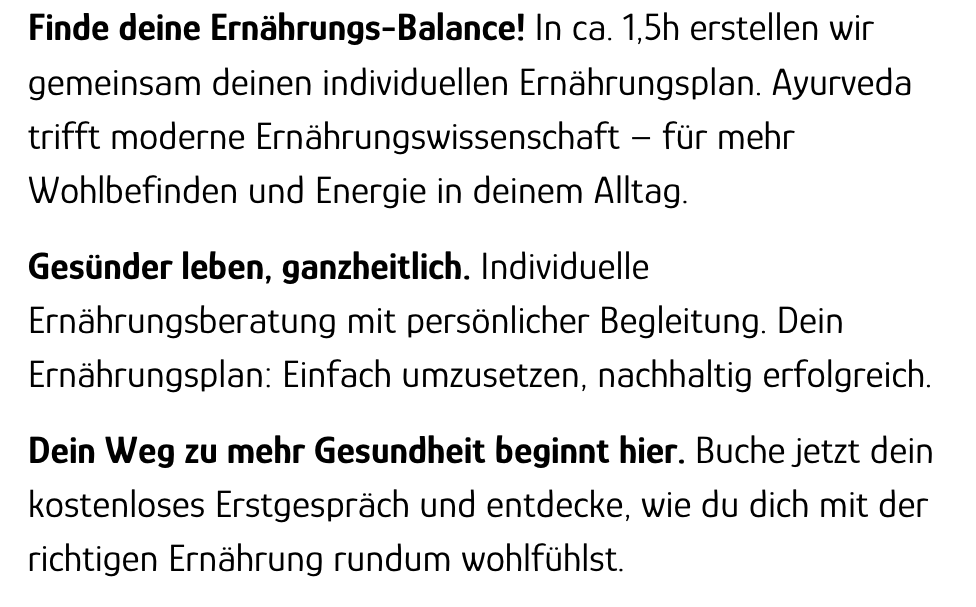 Ayurveda Ernährung Coaching - Die goldene 80:20 Methode