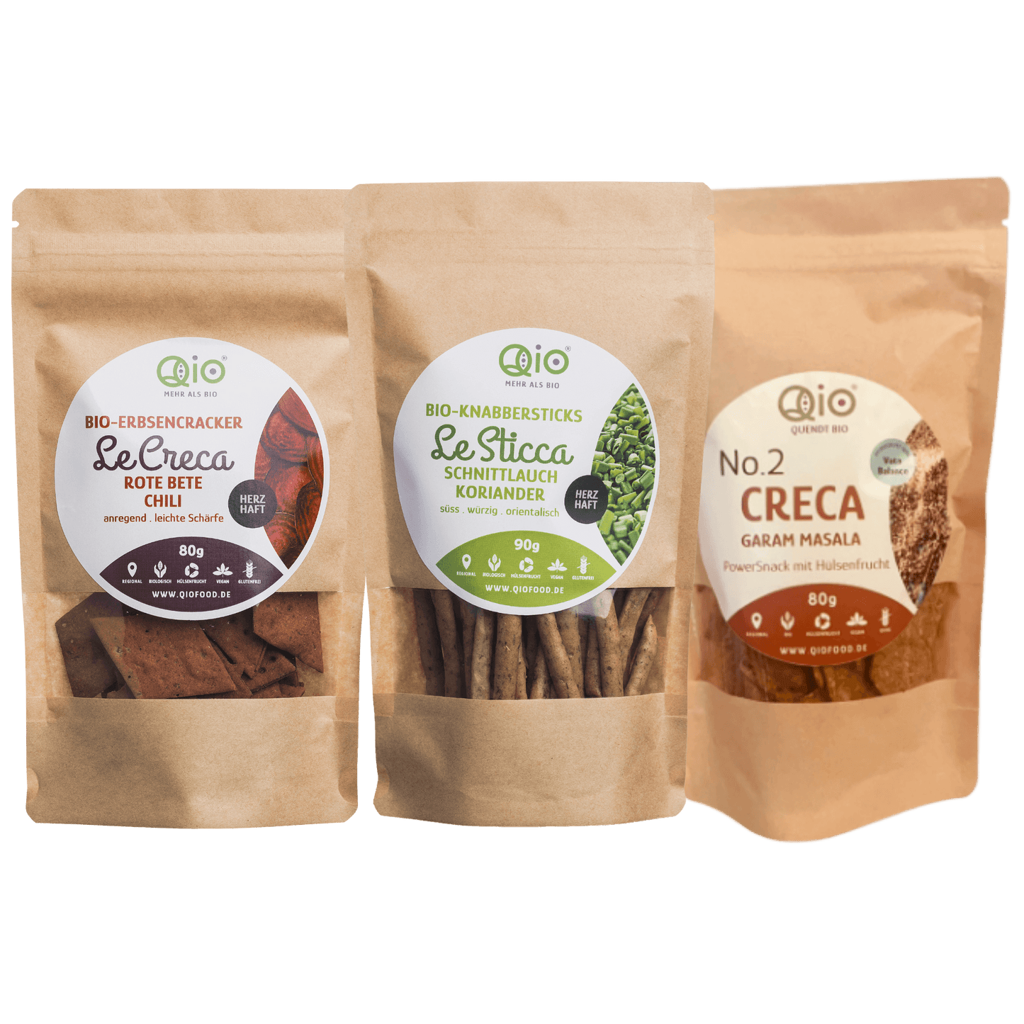 QiO Bohnen-Snack Bundle – Pikantes 3er-Set Bio-Ackerbohnen-Snacks für Deep-Work und Energie-Impulse.